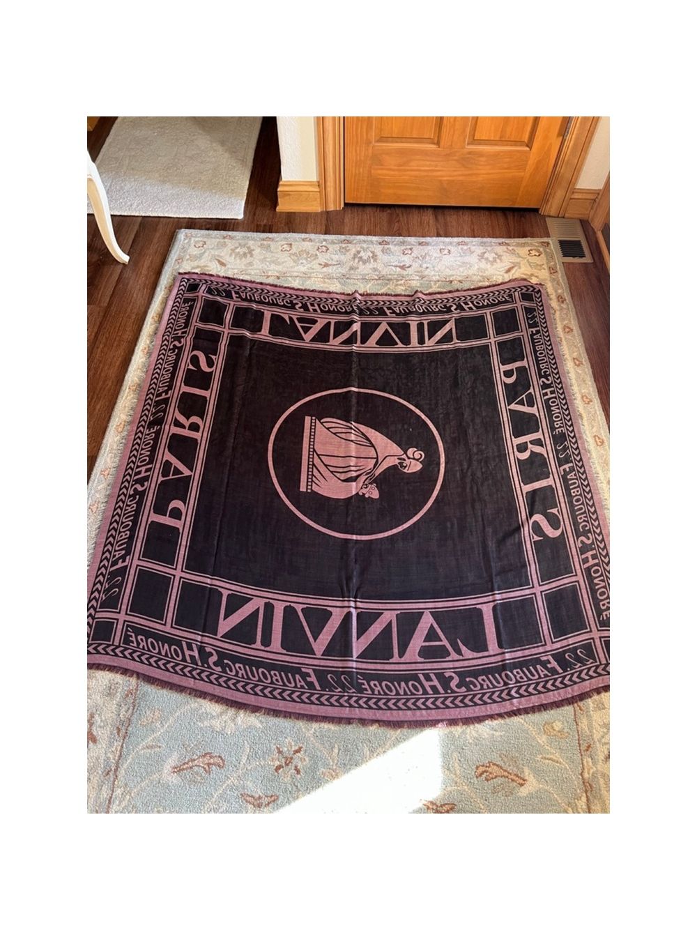 New Lanvin Black & Pink Logo Shawl Scarf